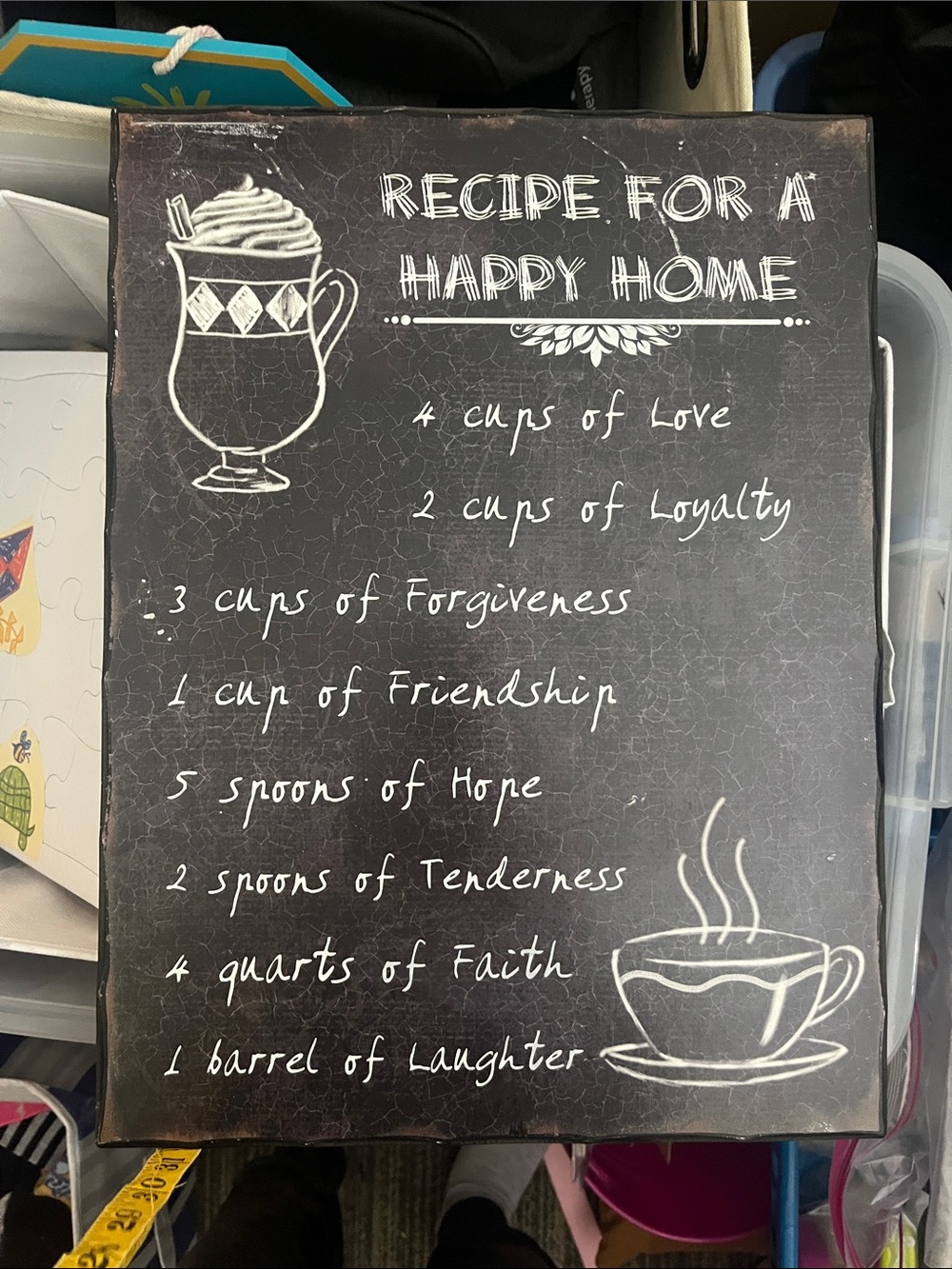 Recipe for a Happy Home Wall Plaque - Black